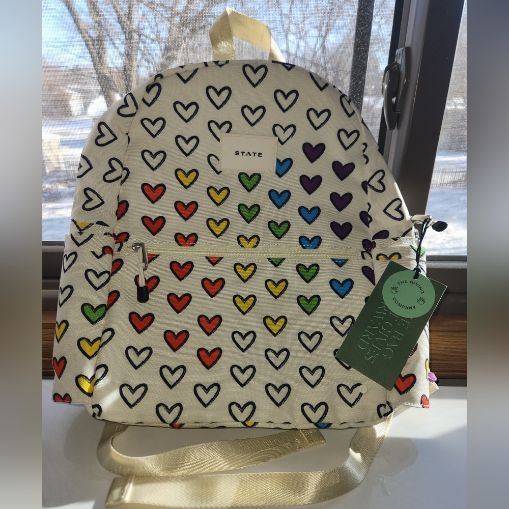NWT State Kane Kids Travel Backpack with hearts